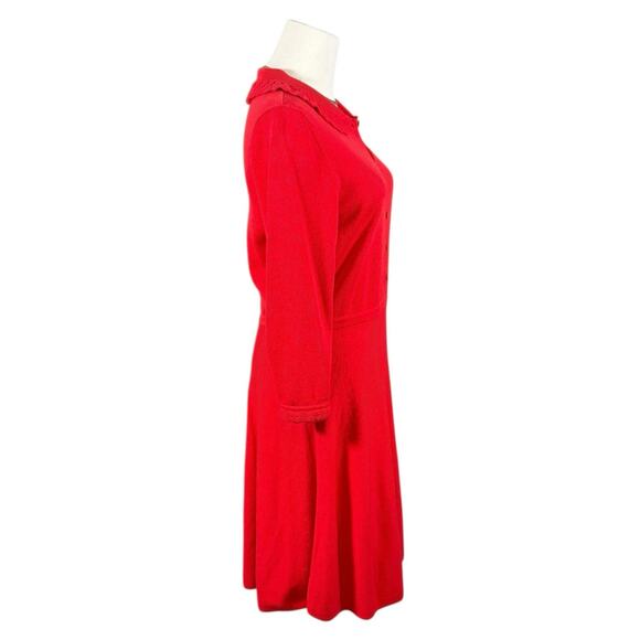Talbots Petite Small Red Ruffle Collar Fit Flare Sweater Dress Office Siren - Picture 5 of 11